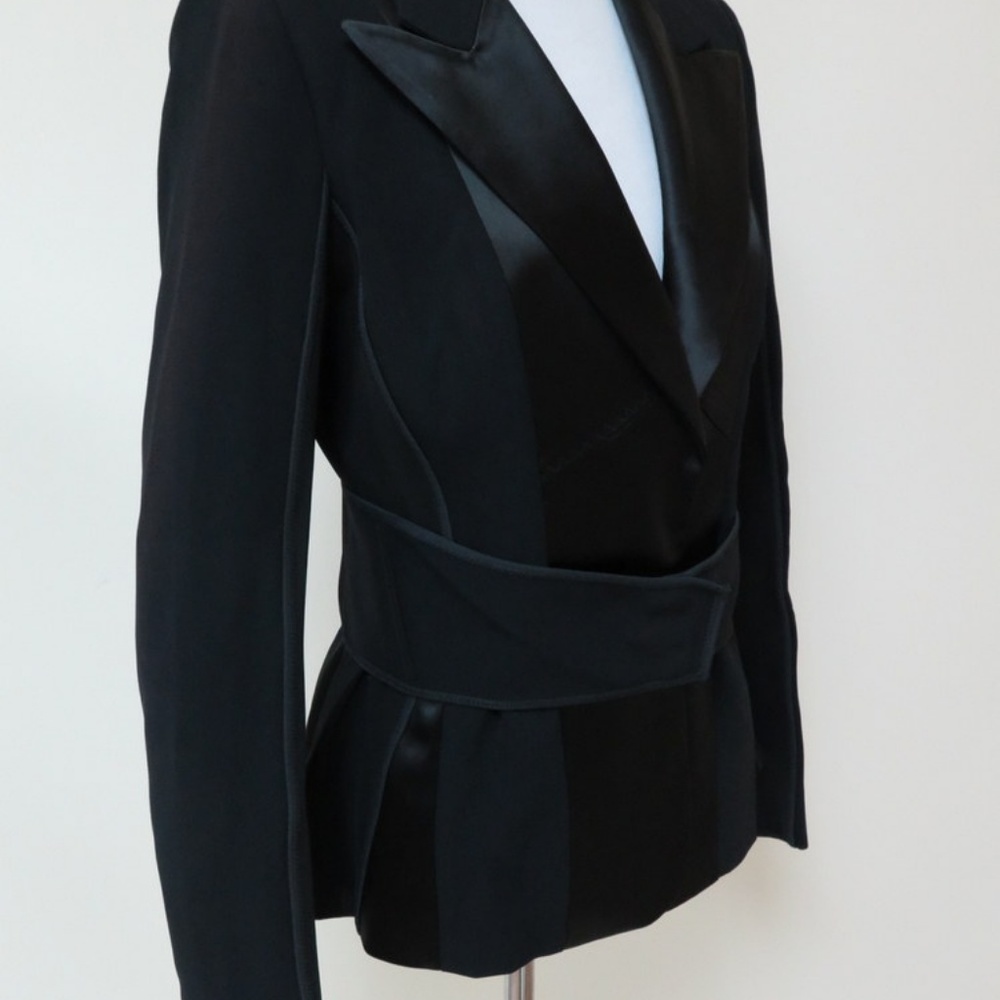 Tom Ford Jacket Belted Mesh & Satin-Paneled Crepe - Picture 4 of 7